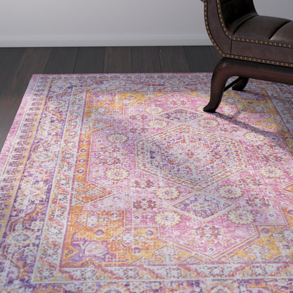 Bungalow Rose Kahina Vintage Distressed Oriental Orange/Pink Area Rug